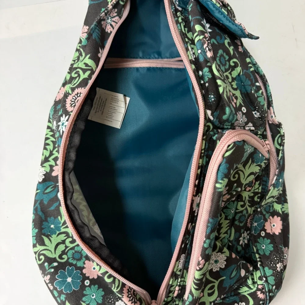 KAVU Rope Bag Women Green Floral Canvas Sling Crossbody Hike Backpack Gorpcore